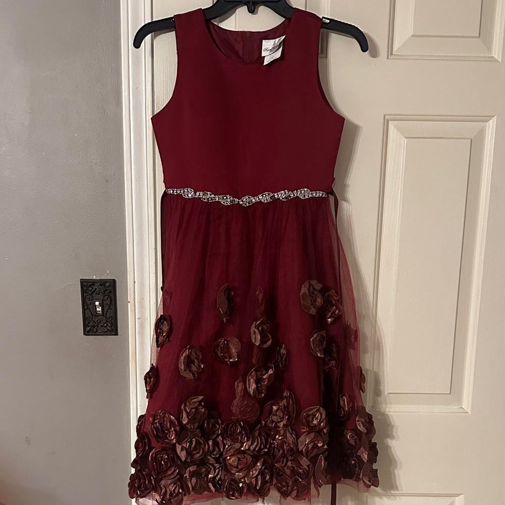Elegant Burgundy Kids Dress with Floral Accents